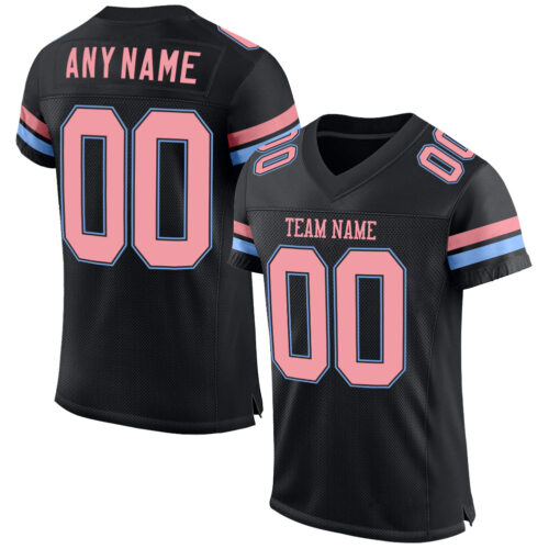 Black0855 Custom Black Medium Pink-Light Blue Mesh Authentic Football Jersey