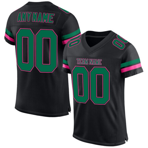 Black0858 Custom Black Kelly Green-Pink Mesh Authentic Football Jersey