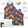 Custom Black Red-Royal 3D Pattern DesignAutism Supporter Awareness Puzzle Pieces Authentic Basketball Jersey