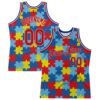 Custom Black Red-Royal 3D Pattern DesignAutism Supporter Awareness Puzzle Pieces Authentic Basketball Jersey