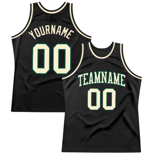 Black0965 Custom Black Cream-Green Authentic Throwback Basketball Jersey
