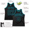 Custom Black Black-Teal Authentic Throwback Basketball Jersey
