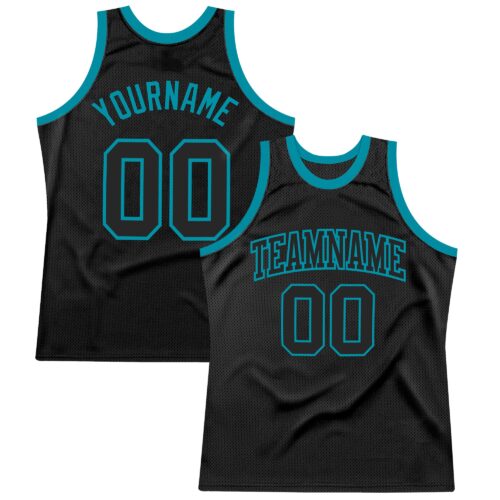Black0974 Custom Black Black-Teal Authentic Throwback Basketball Jersey