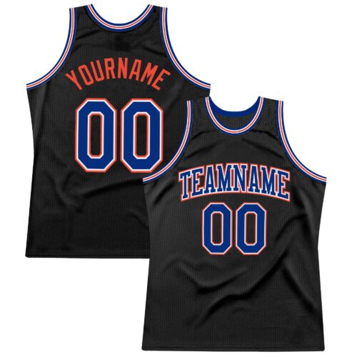 Black0987 Custom Black Royal-Orange Authentic Throwback Basketball Jersey