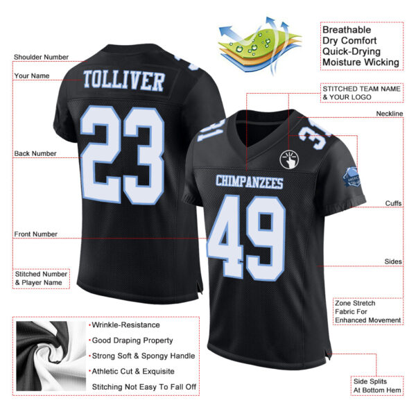 Black1074-1_13254829-9b61-407f-b69c-53c89c91a700 Custom Black White-Light Blue Mesh Authentic Football Jersey