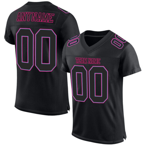 Black1163 Custom Black Black Powder Blue-Hot Pink Mesh Authentic Football Jersey