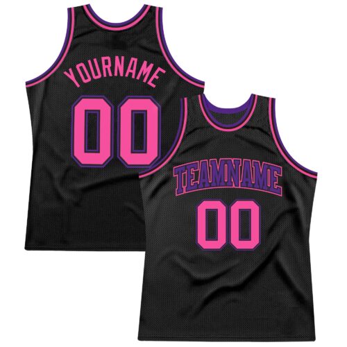 Black1171 Custom Black Pink-Purple Authentic Throwback Basketball Jersey