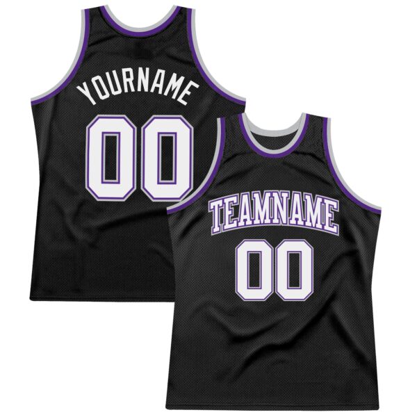 Custom Black White Purple-Gray Authentic Throwback Basketball Jersey