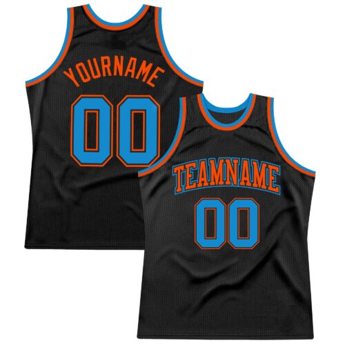 Black1176 Custom Black Blue-Orange Authentic Throwback Basketball Jersey