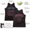 Custom Black Red Pinstripe Black Light Blue-Red Authentic Basketball Jersey