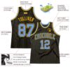 Custom Black Gold Pinstripe Light Blue-Gold Authentic Basketball Jersey