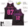 Custom Black Pink Pinstripe Pink-Purple Authentic Basketball Jersey