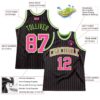 Custom Black Pink Pinstripe Pink-Neon Green Authentic Basketball Jersey