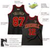 Custom Black Old Gold Pinstripe Red-Old Gold Authentic Basketball Jersey
