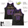 Custom Black Old Gold Pinstripe Purple-Old Gold Authentic Basketball Jersey