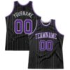 Custom Black Gray Pinstripe Purple-Gray Authentic Basketball Jersey