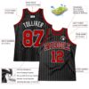 Custom Black White Pinstripe Red-White Authentic Basketball Jersey