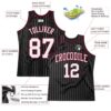 Custom Black White Pinstripe White-Maroon Authentic Basketball Jersey