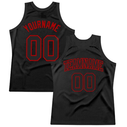 Black1377 Custom Black Red Authentic Throwback Basketball Jersey