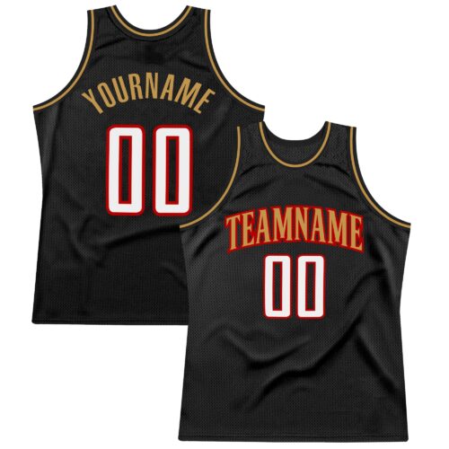 Black1540 Custom Black White Red-Old Gold Authentic Throwback Basketball Jersey