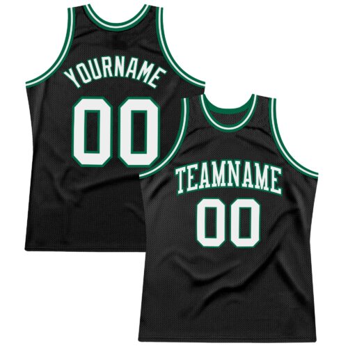 Black1542 Custom Black White-Kelly Green Authentic Throwback Basketball Jersey