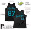 Custom Black Teal Authentic Throwback Basketball Jersey