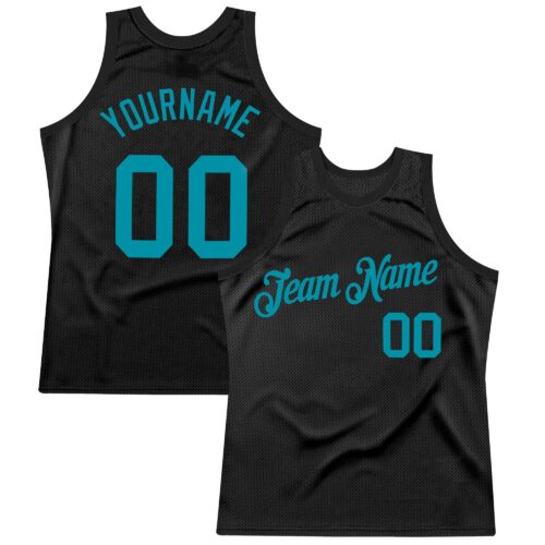 Black1545 Custom Black Teal Authentic Throwback Basketball Jersey