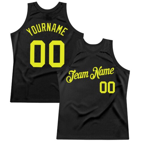 Black1548 Custom Black Neon Yellow Authentic Throwback Basketball Jersey