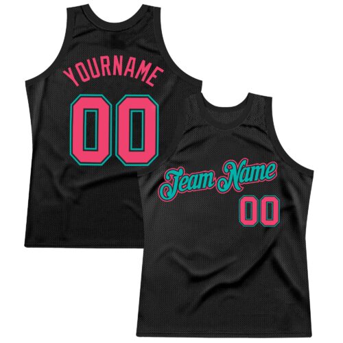 Black1551 Custom Black Neon Pink-Aqua Authentic Throwback Basketball Jersey