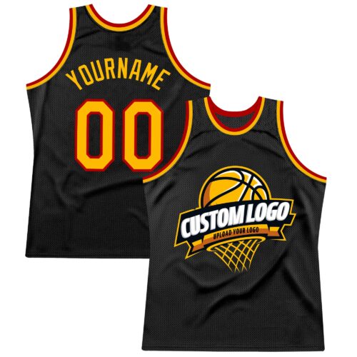 Black1562 Custom Black Gold-Red Authentic Throwback Basketball Jersey