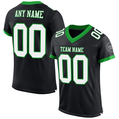 Black1566 Custom Black White-Grass Green Mesh Authentic Football Jersey