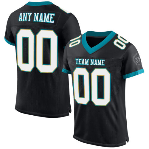 Black1569 Custom Black White-Teal Mesh Authentic Football Jersey