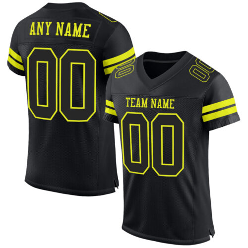 Black1600 Custom Black Neon Yellow Mesh Authentic Football Jersey