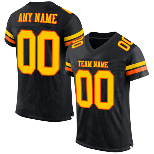 Black1603 Custom Black Yellow-Orange Mesh Authentic Football Jersey
