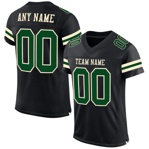 Black1609 Custom Black Green-Cream Mesh Authentic Football Jersey