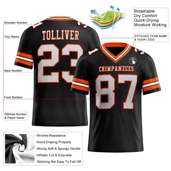 Black1684-1 Custom Black White-Orange Authentic Football Jersey