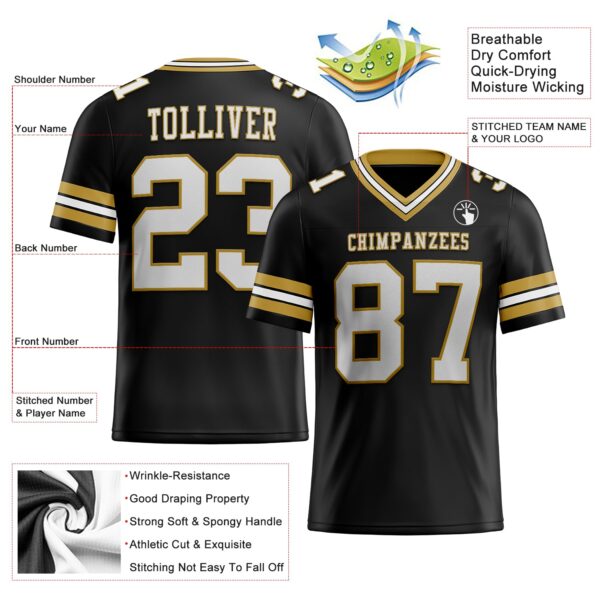 Custom Black White-Old Gold Authentic Football Jersey