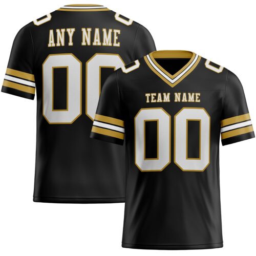 Custom Black White-Old Gold Authentic Football Jersey