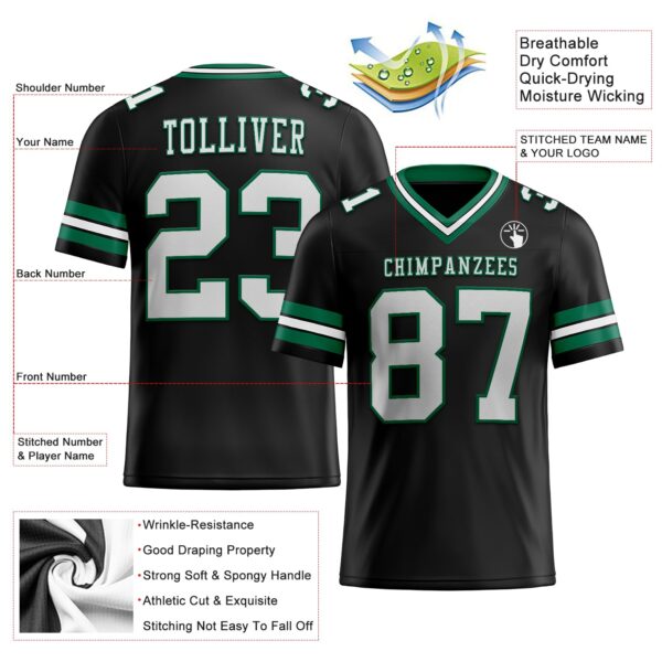 Black1689-1 Custom Black White-Kelly Green Authentic Football Jersey