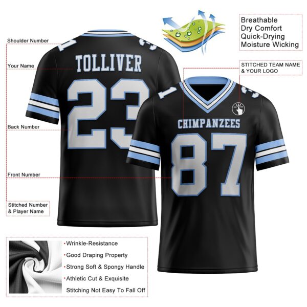 Custom Black White-Light Blue Authentic Football Jersey