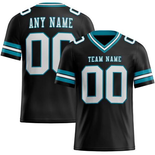 Custom Black White-Teal Authentic Football Jersey