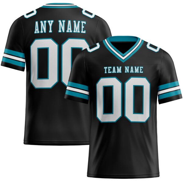 Custom Black White-Teal Authentic Football Jersey