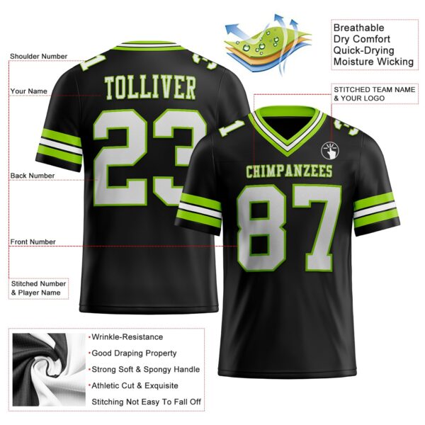 Custom Black White-Neon Green Authentic Football Jersey