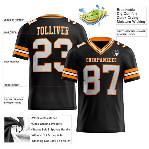 Custom Black White-Bay Orange Authentic Football Jersey