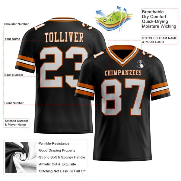 Black1695-1 Custom Black White-Texas Orange Authentic Football Jersey