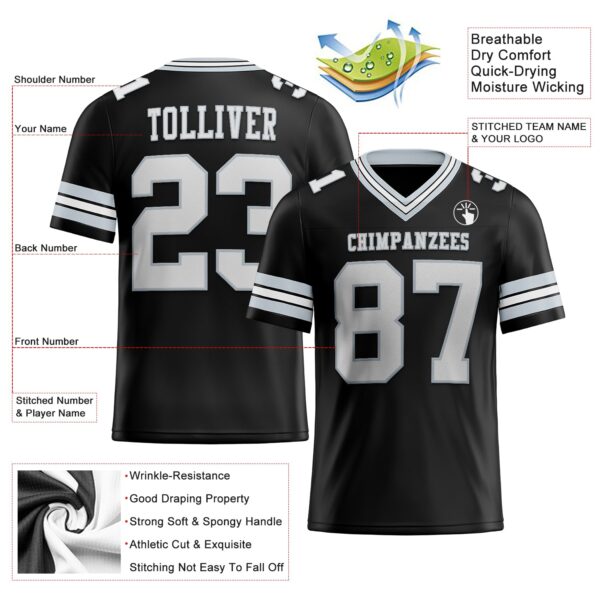 Custom Black White-Silver Authentic Football Jersey