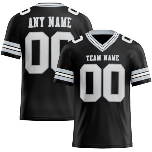 Custom Black White-Silver Authentic Football Jersey
