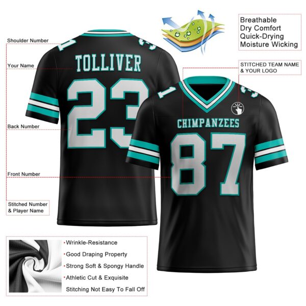 Custom Black White-Aqua Authentic Football Jersey