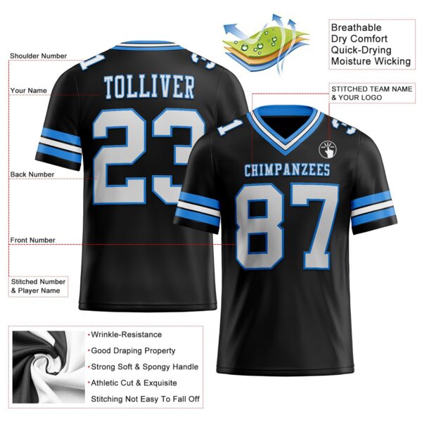 Custom Black White-Powder Blue Authentic Football Jersey