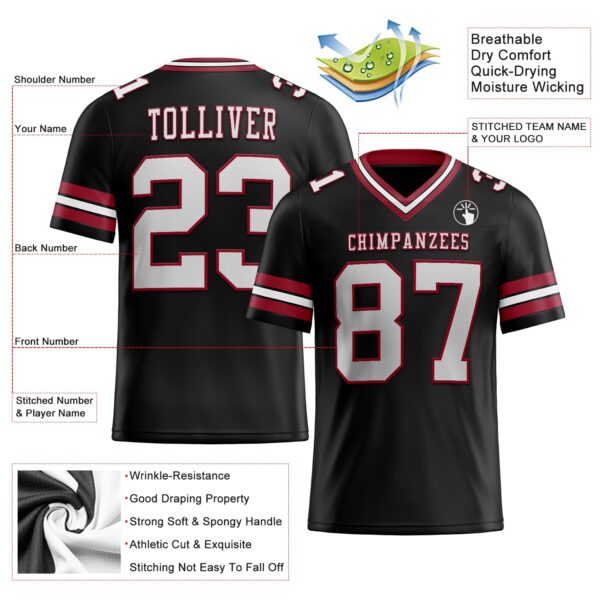 Custom Black White-Cardinal Authentic Football Jersey